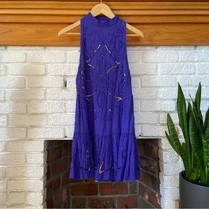 Free People Purple Eyelet Backless High Neckline Dress